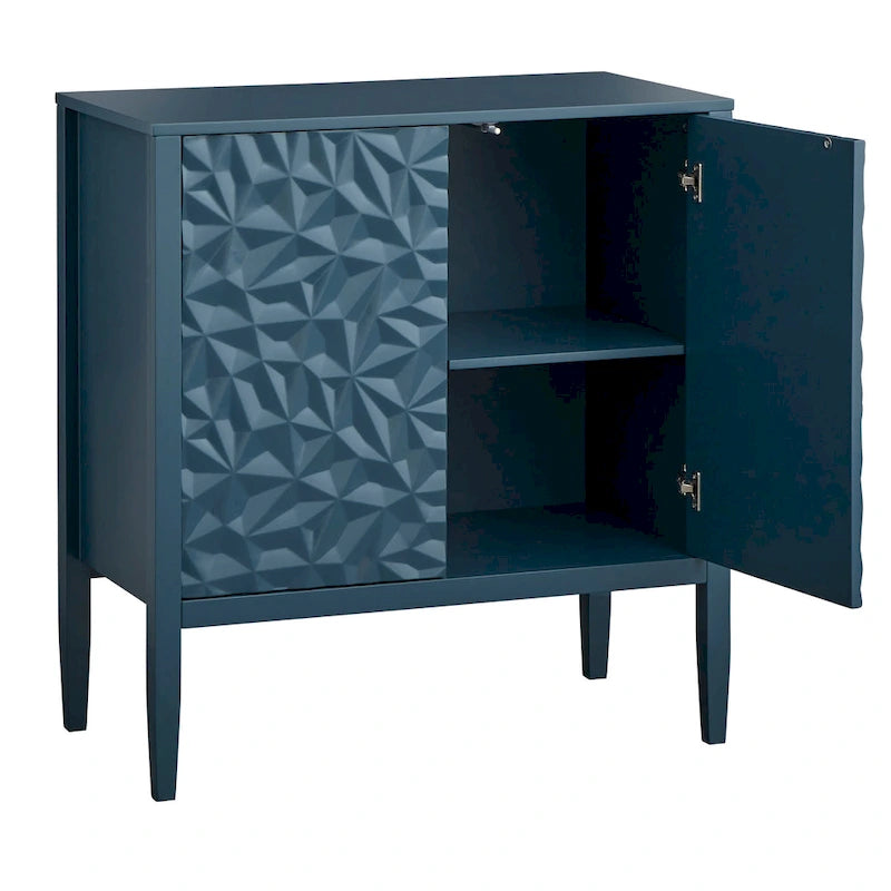 2-Door Cabinet with Geometric Accents and Hidden Magnetic Closure