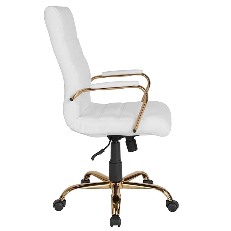 High Back White Leather Executive Office Chair with Gold Frame