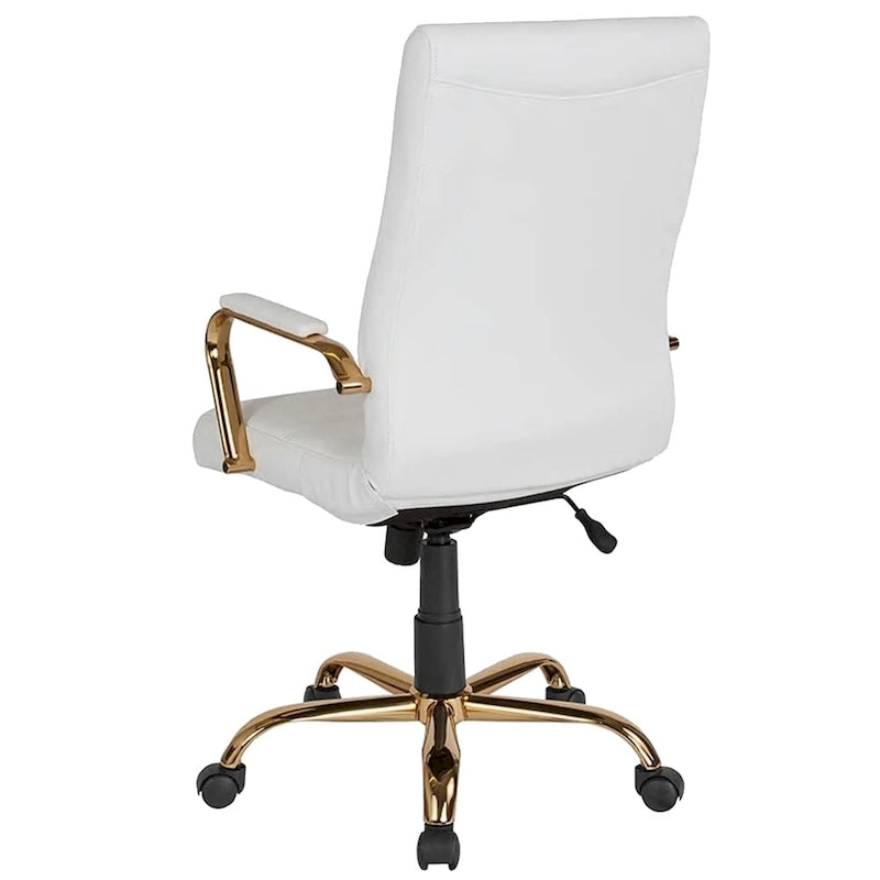 High Back White Leather Executive Office Chair with Gold Frame