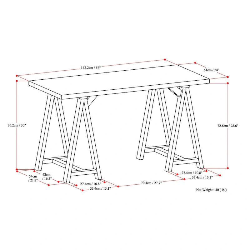56" Solid Wood Modern Industrial Writing Desk