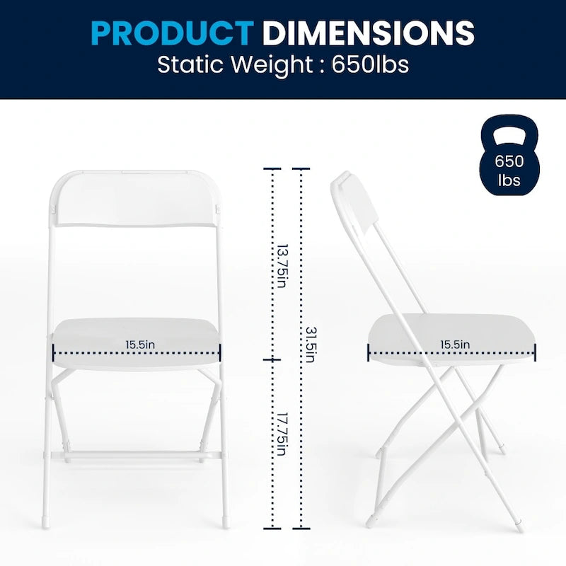 Chaise pliante en plastique - Capacité de charge de 650 LB - Chaise événementielle
