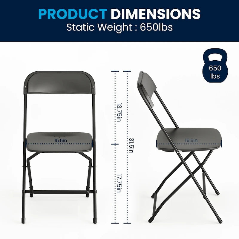 Chaise pliante en plastique - Capacité de charge de 650 LB - Chaise événementielle