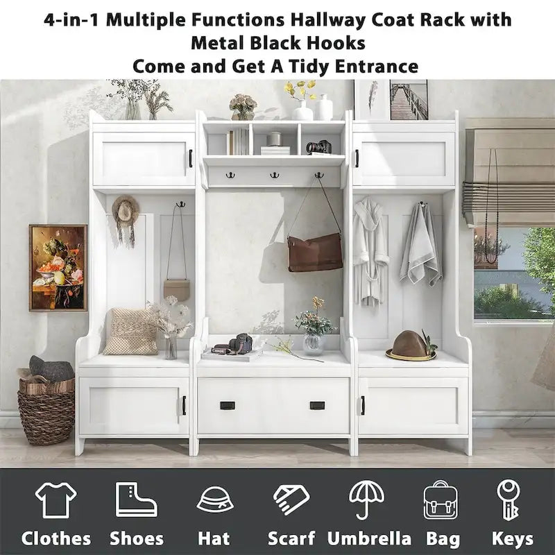 4-in-1 Multifunctional Entryway Hall Tree with 7 Hooks