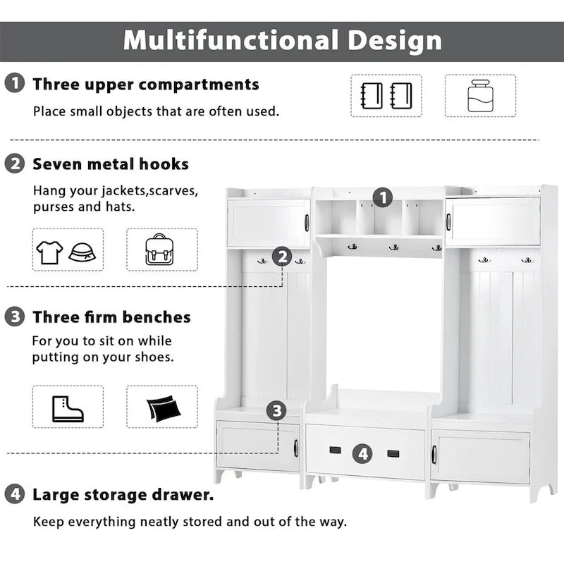 4-in-1 Multifunctional Entryway Hall Tree with 7 Hooks