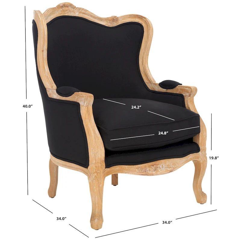 Natural Linen Camelback Wing Chair with Oak Finish Frame