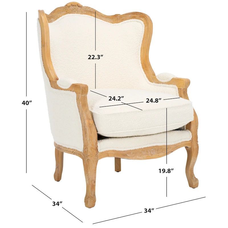 Natural Linen Camelback Wing Chair with Oak Finish Frame