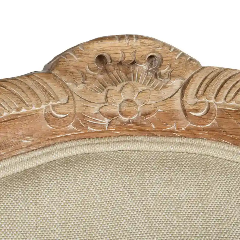 Natural Linen Camelback Wing Chair with Oak Finish Frame
