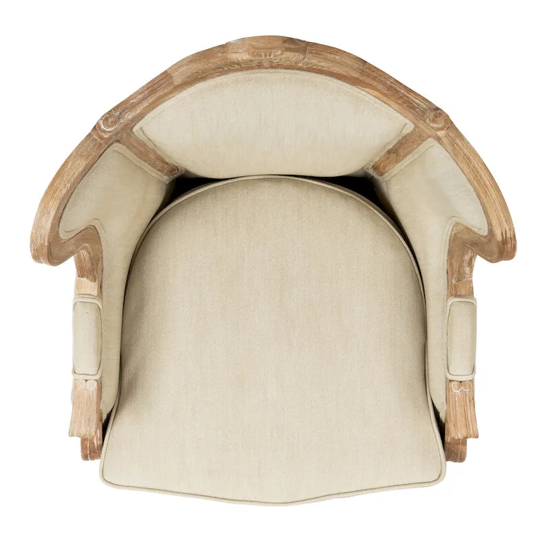 Natural Linen Camelback Wing Chair with Oak Finish Frame