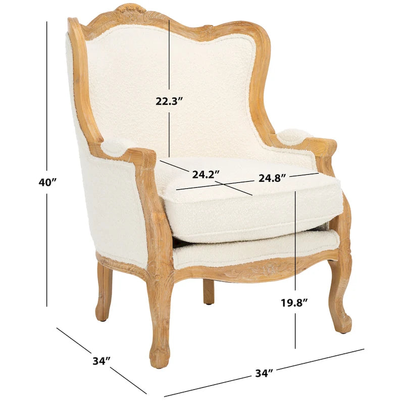 Natural Linen Camelback Wing Chair with Oak Finish Frame
