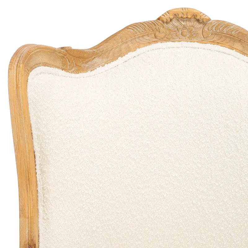Natural Linen Camelback Wing Chair with Oak Finish Frame