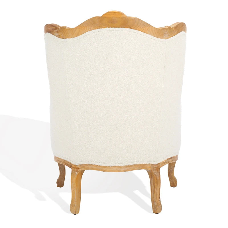 Natural Linen Camelback Wing Chair with Oak Finish Frame