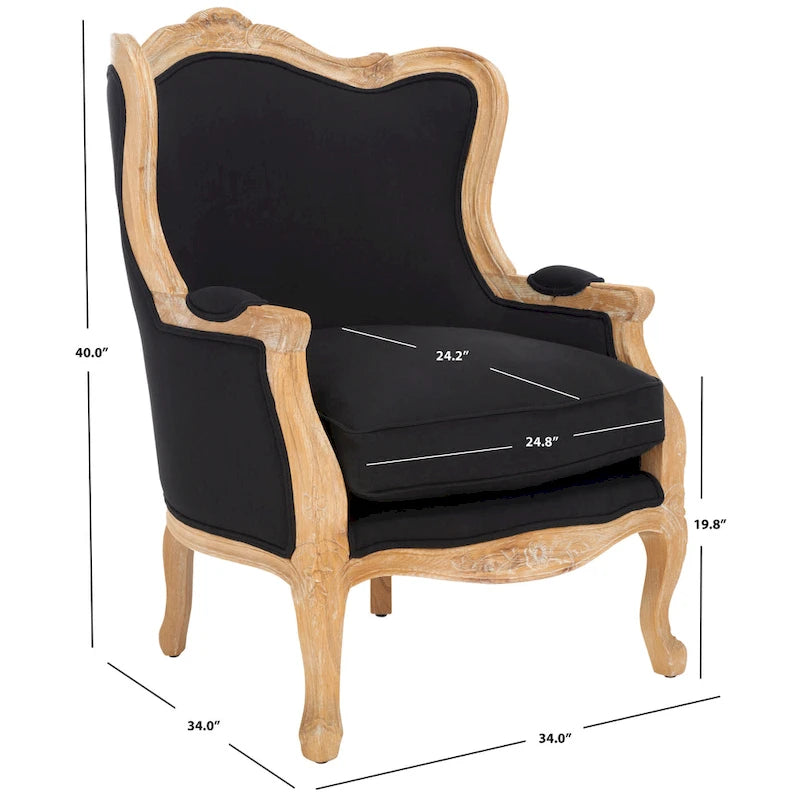 Natural Linen Camelback Wing Chair with Oak Finish Frame