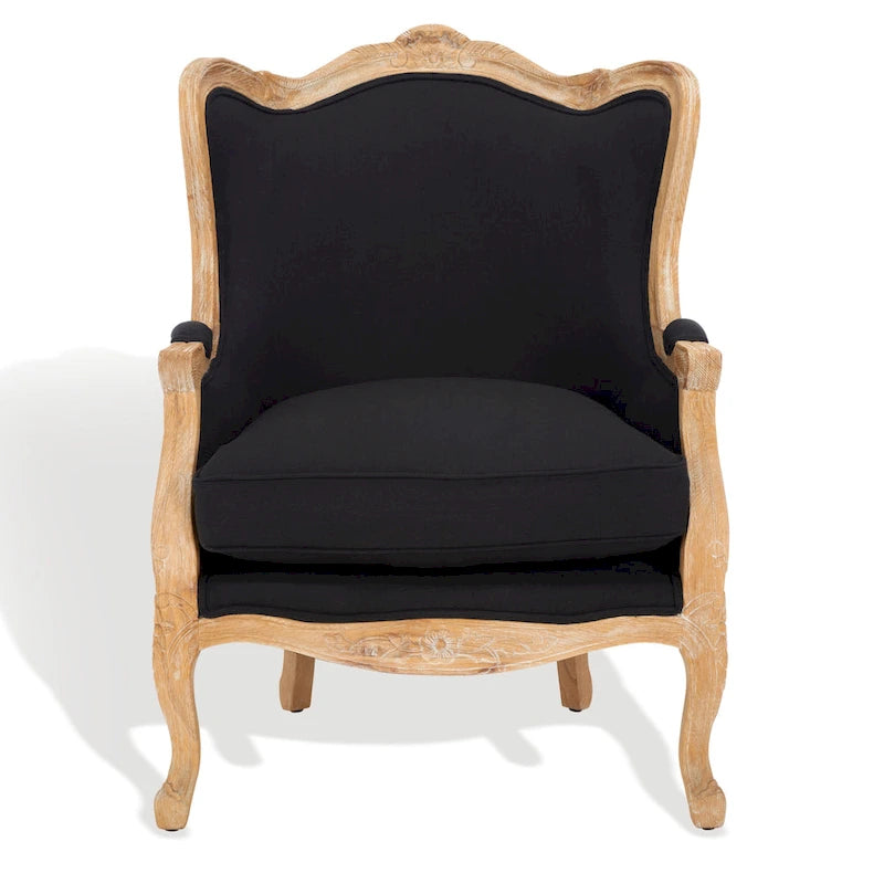 Natural Linen Camelback Wing Chair with Oak Finish Frame