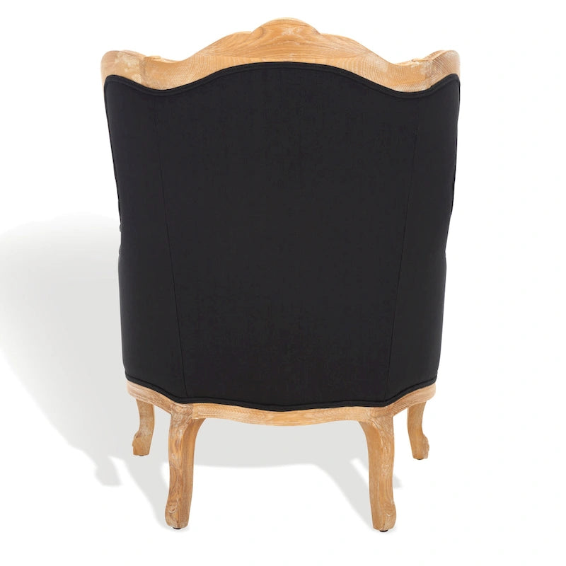 Natural Linen Camelback Wing Chair with Oak Finish Frame