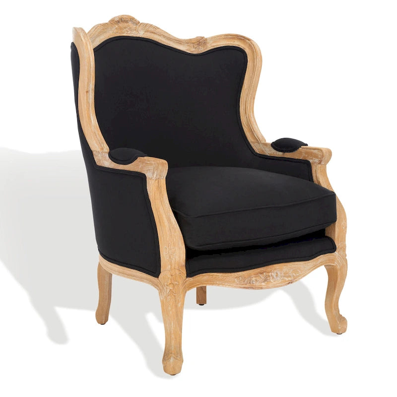 Natural Linen Camelback Wing Chair with Oak Finish Frame