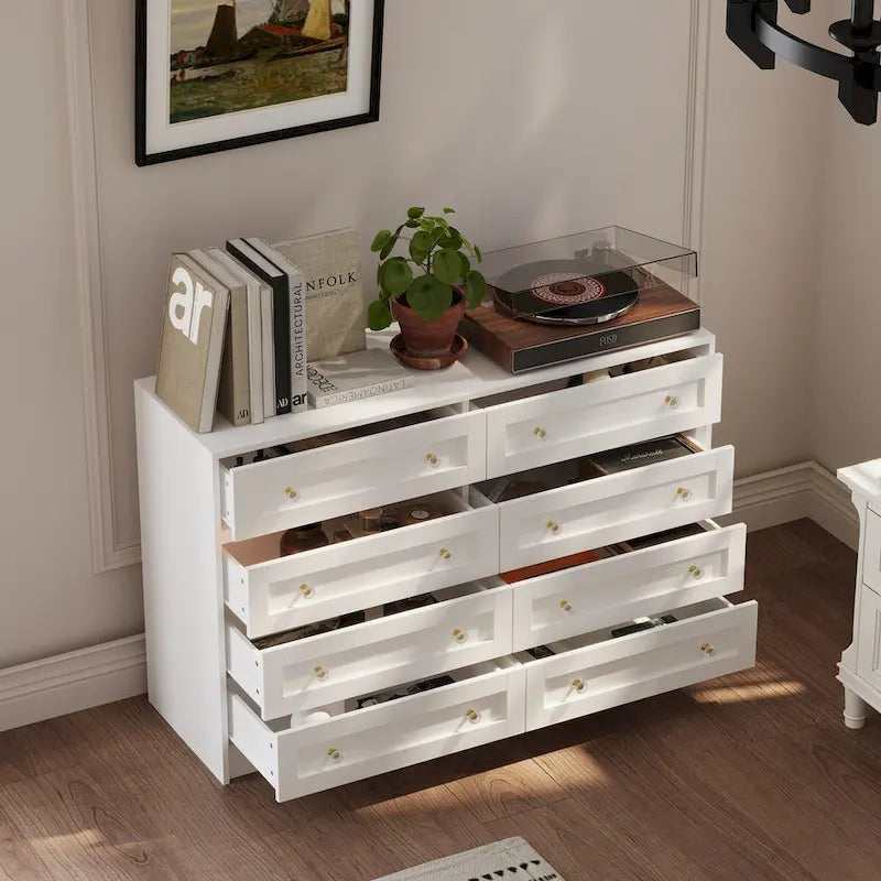 White Dresser and Vanity Combo with Crystal Knobs