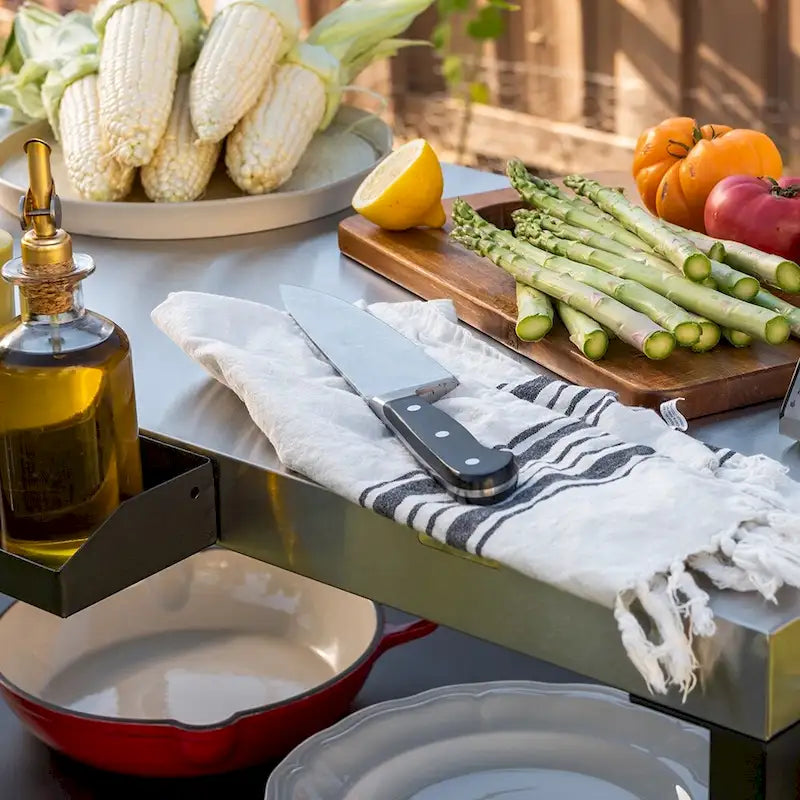 Outdoor Stainless Steel BBQ Preparation Cart with Double Shelf