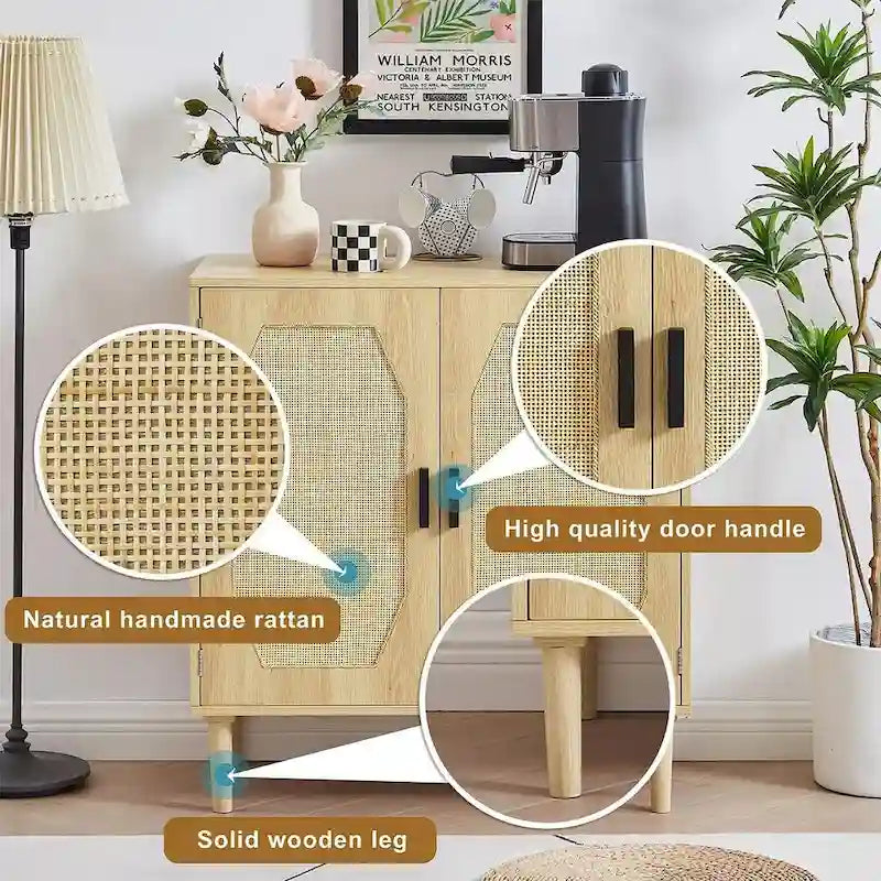Rustic Storage Cabinet with 2 Rattan Doors