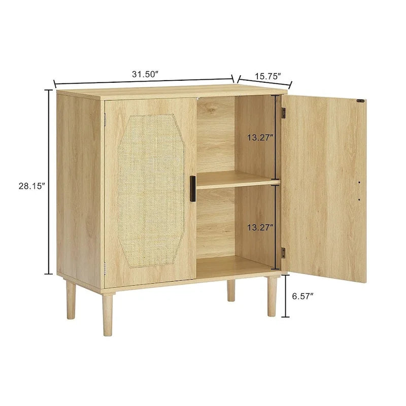 Rustic Storage Cabinet with 2 Rattan Doors