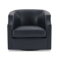 Midnight Blue Top Grain Leather Swivel Glider Barrel Chair