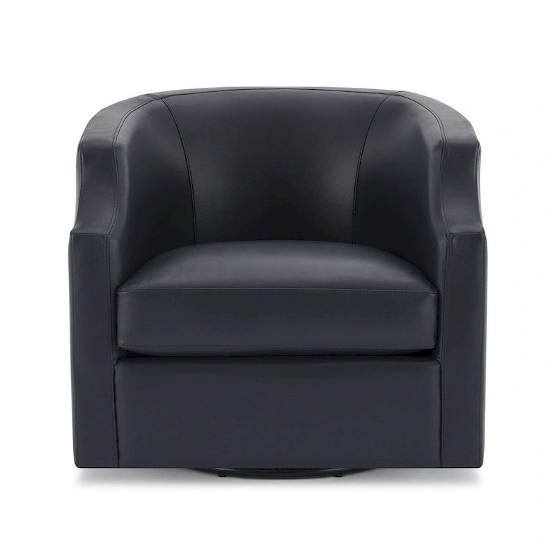 Midnight Blue Top Grain Leather Swivel Glider Barrel Chair