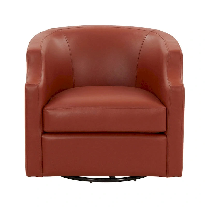 Midnight Blue Top Grain Leather Swivel Glider Barrel Chair