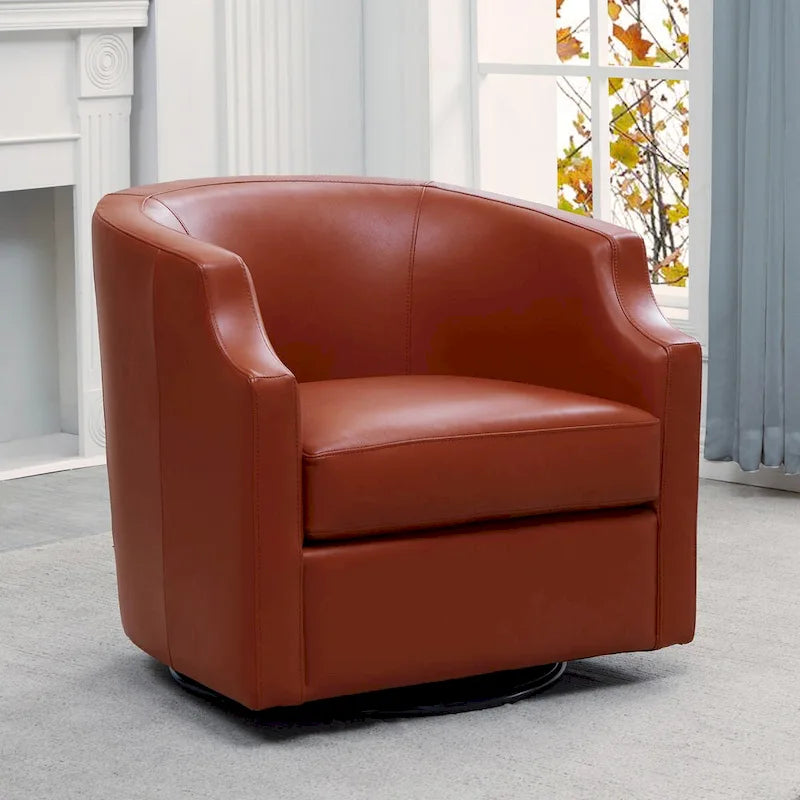 Midnight Blue Top Grain Leather Swivel Glider Barrel Chair