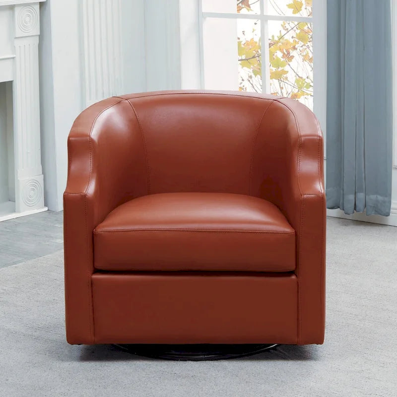 Midnight Blue Top Grain Leather Swivel Glider Barrel Chair