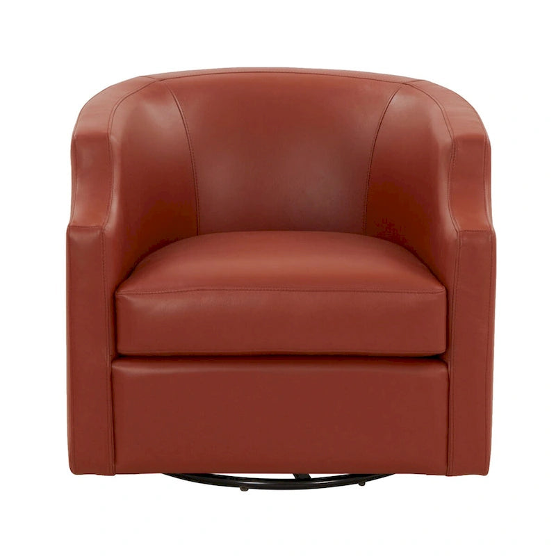Midnight Blue Top Grain Leather Swivel Glider Barrel Chair