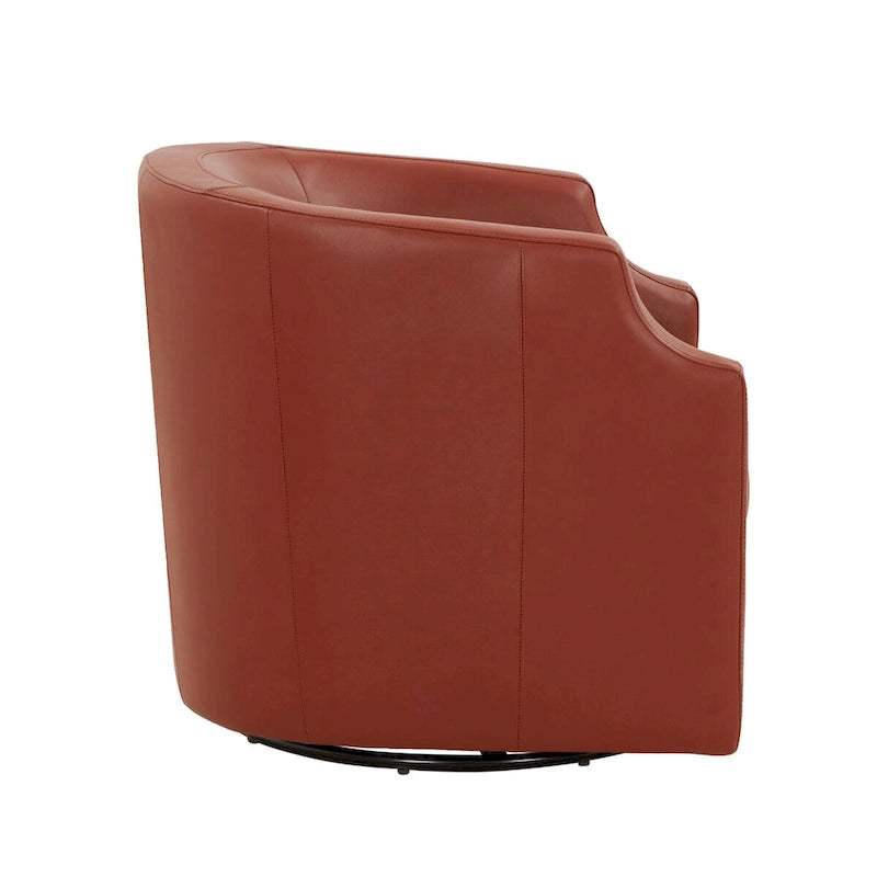 Midnight Blue Top Grain Leather Swivel Glider Barrel Chair