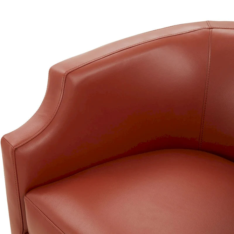 Midnight Blue Top Grain Leather Swivel Glider Barrel Chair