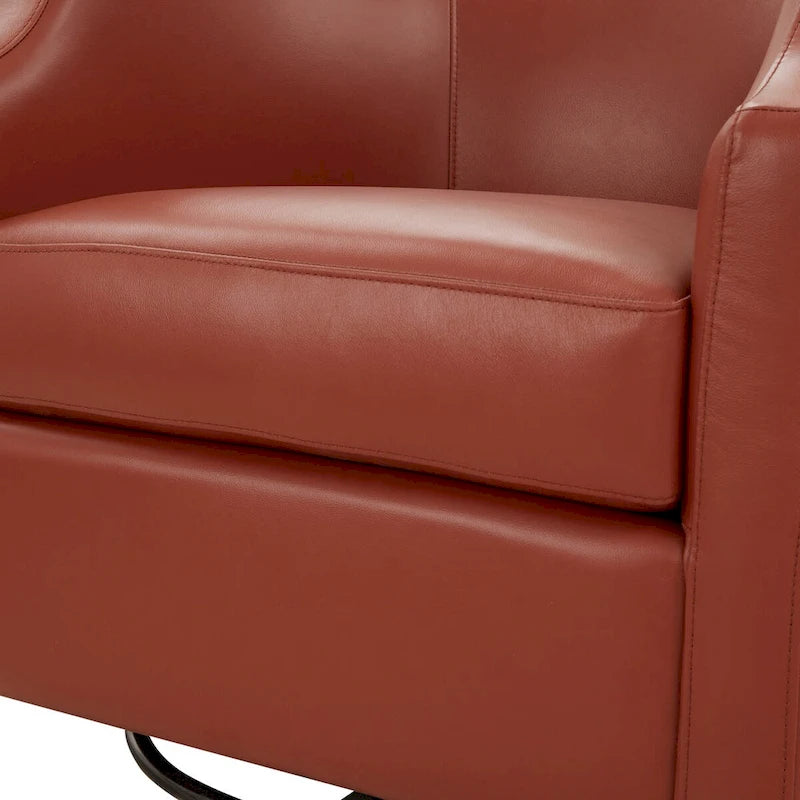 Midnight Blue Top Grain Leather Swivel Glider Barrel Chair