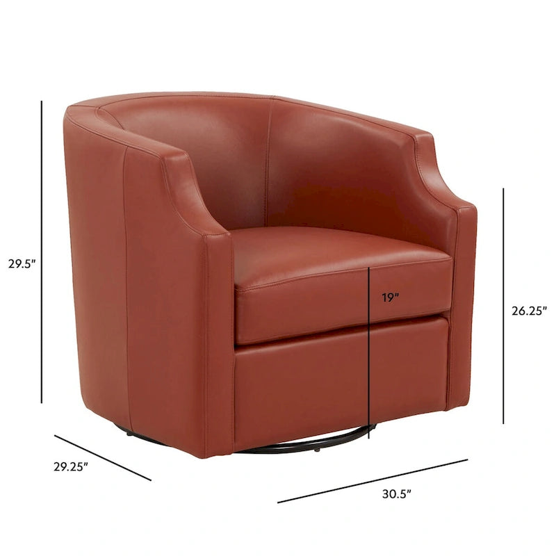 Midnight Blue Top Grain Leather Swivel Glider Barrel Chair