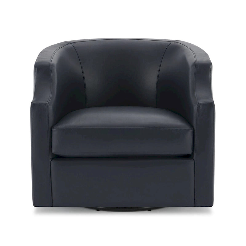 Midnight Blue Top Grain Leather Swivel Glider Barrel Chair