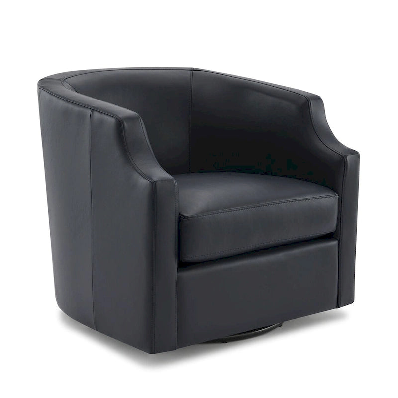 Midnight Blue Top Grain Leather Swivel Glider Barrel Chair