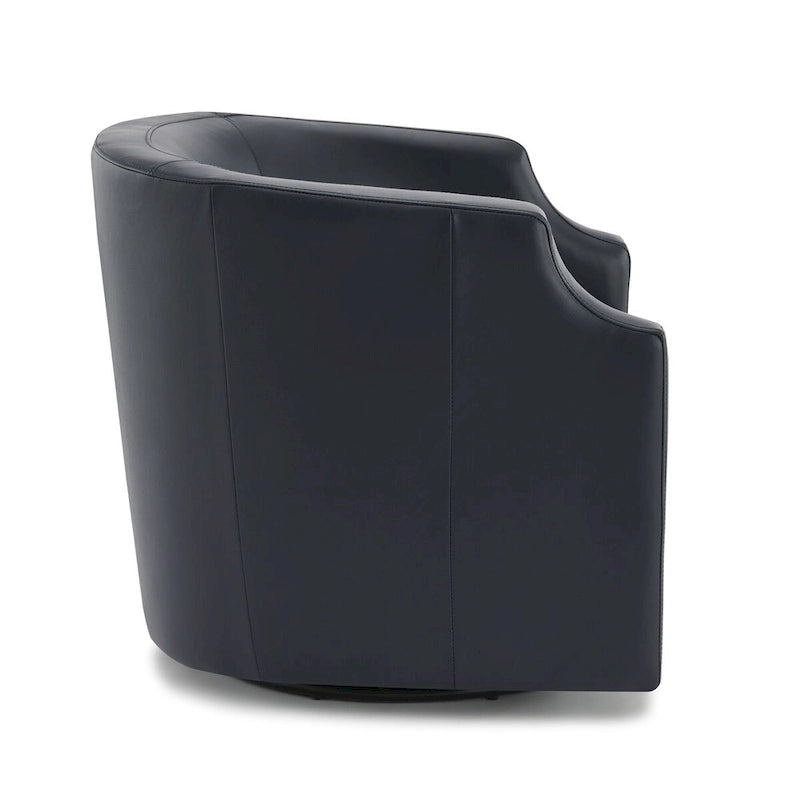 Midnight Blue Top Grain Leather Swivel Glider Barrel Chair