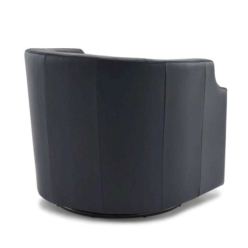 Midnight Blue Top Grain Leather Swivel Glider Barrel Chair
