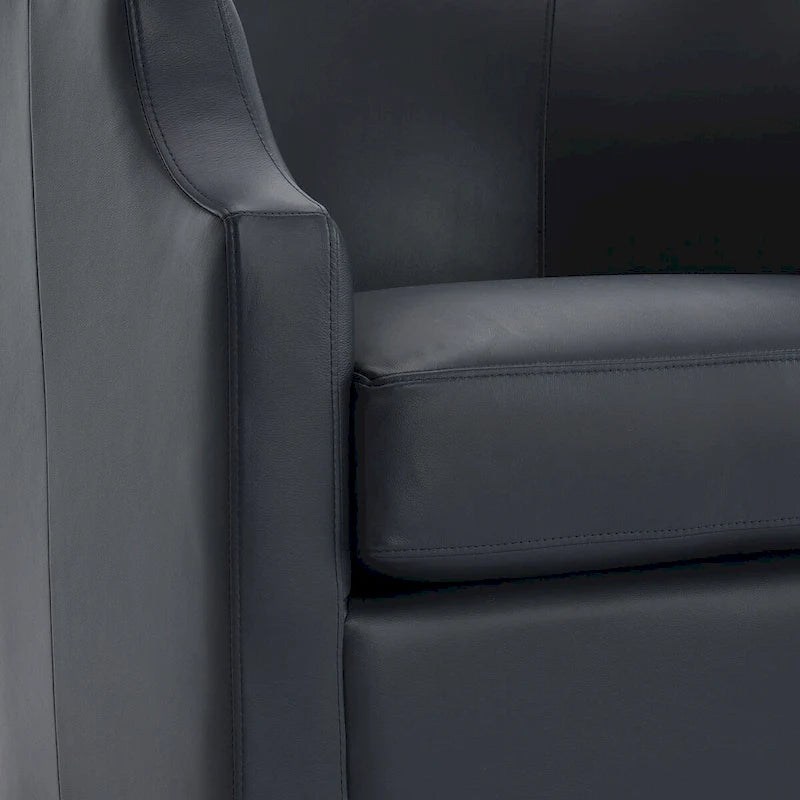 Midnight Blue Top Grain Leather Swivel Glider Barrel Chair