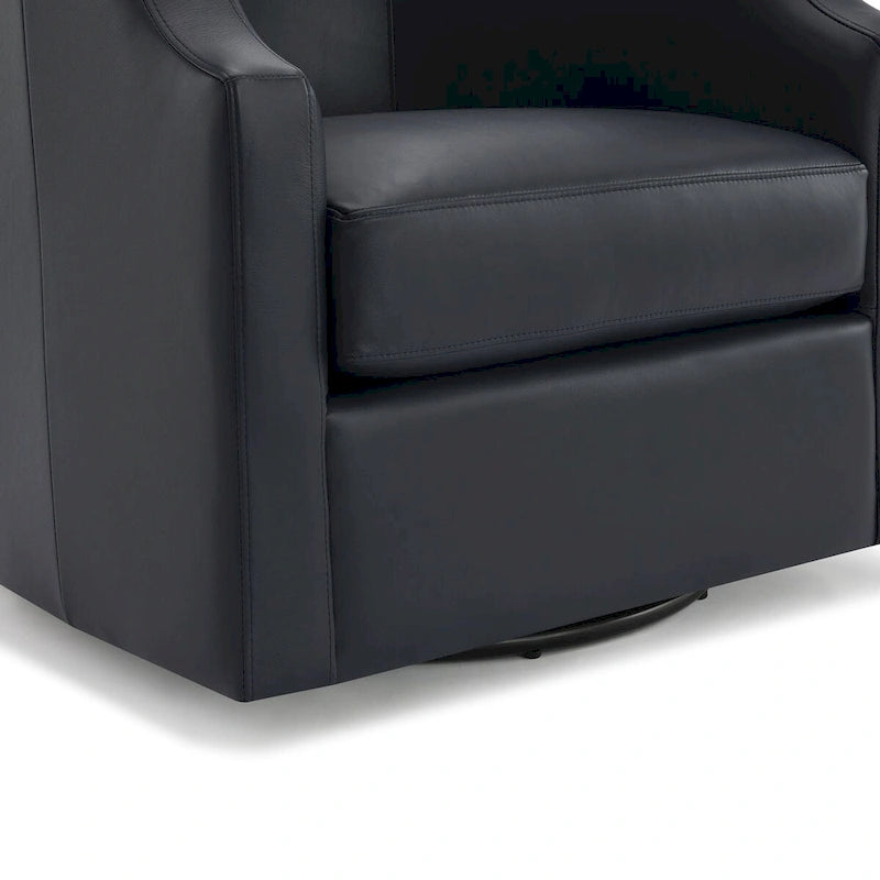 Midnight Blue Top Grain Leather Swivel Glider Barrel Chair
