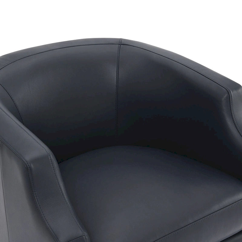Midnight Blue Top Grain Leather Swivel Glider Barrel Chair