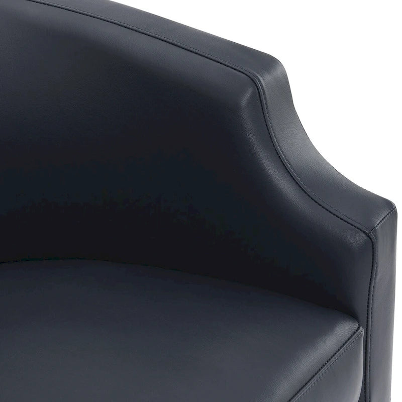 Midnight Blue Top Grain Leather Swivel Glider Barrel Chair
