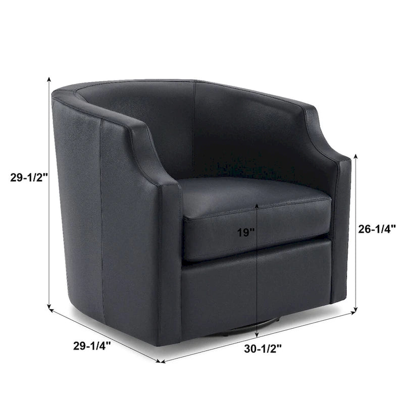 Midnight Blue Top Grain Leather Swivel Glider Barrel Chair