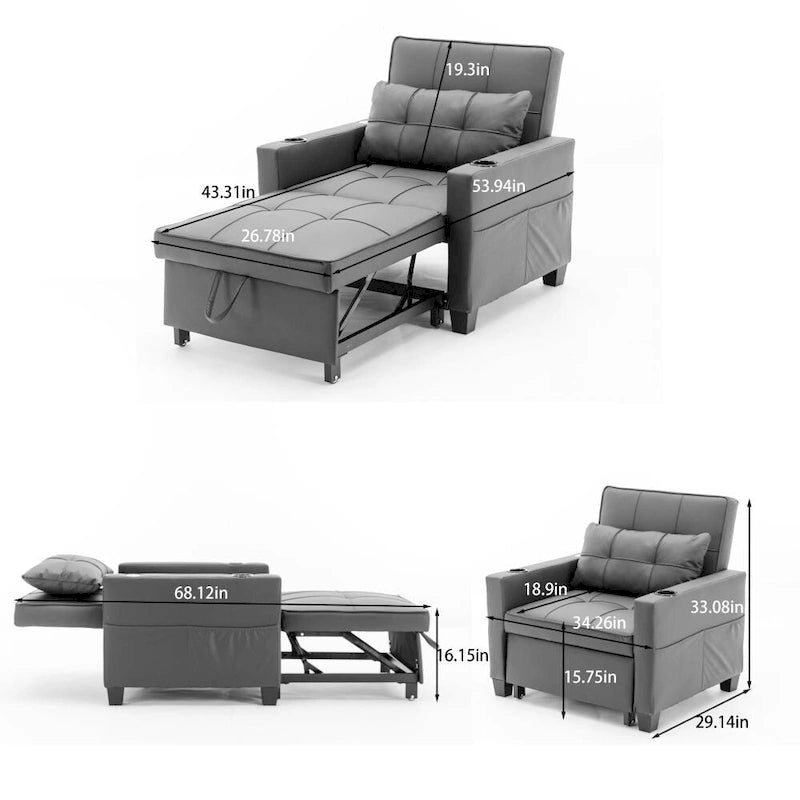 3-in-1 Convertible Futon Chair Bed with USB Ports