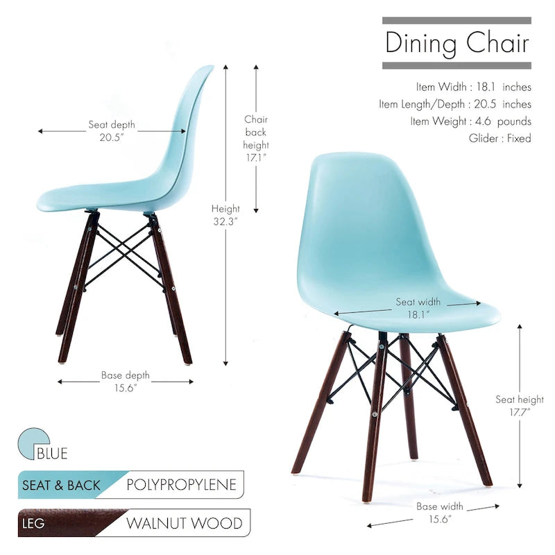 Modern Ergonomic Dining Chair Set of 2 with Walnut Wood Legs