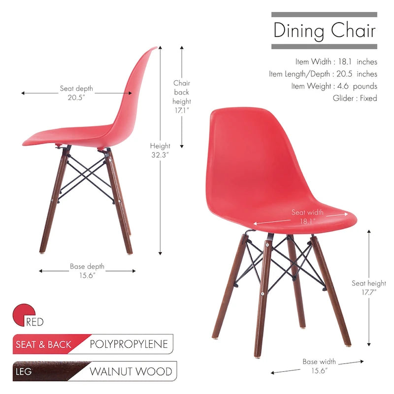 Modern Ergonomic Dining Chair Set of 2 with Walnut Wood Legs