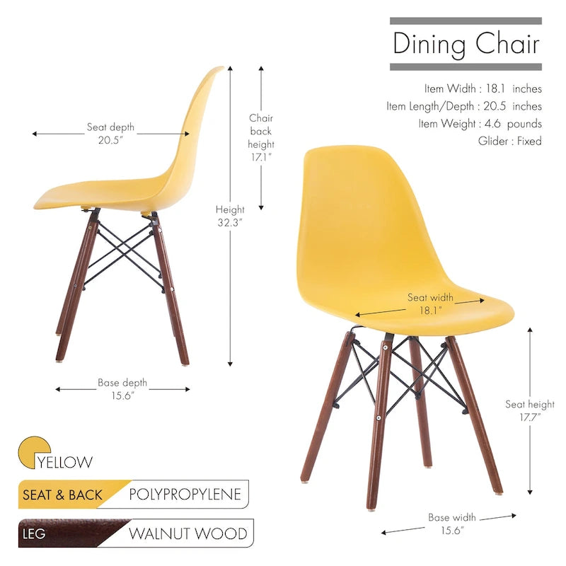 Modern Ergonomic Dining Chair Set of 2 with Walnut Wood Legs