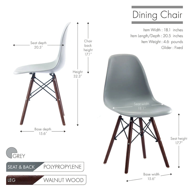 Modern Ergonomic Dining Chair Set of 2 with Walnut Wood Legs