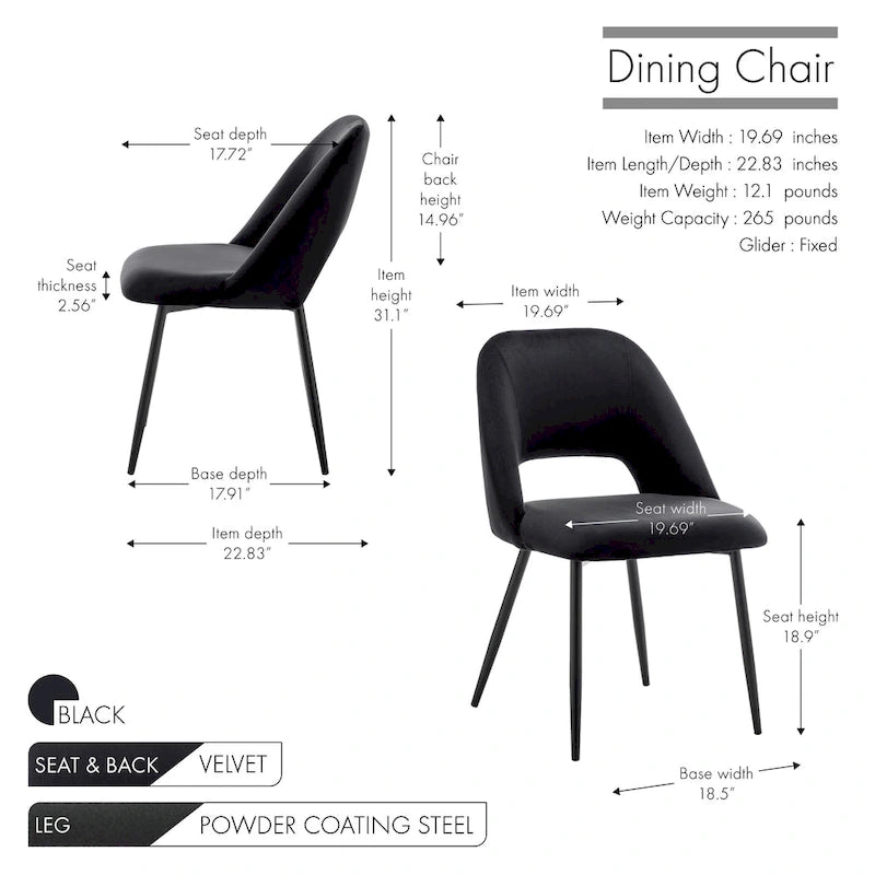 Velvet Dining Chairs with Steel Legs, Set of 2