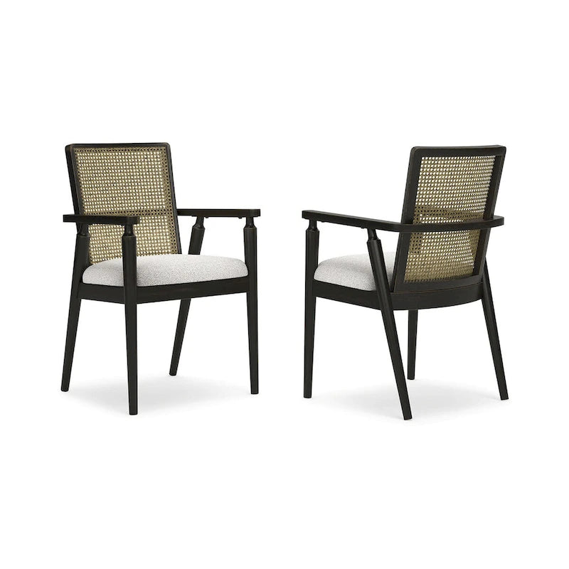 Black & Gray Faux Cane Back Dining Arm Chair