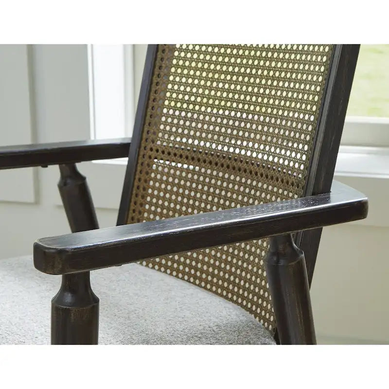 Black & Gray Faux Cane Back Dining Arm Chair